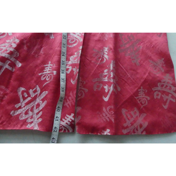 Vtg Asian Print Kimono Japan LARGE Authentic Button Knot Lined 42" Slit Sides - Picture 8 of 13